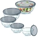 ENVTEK 5‑Piece Glass Mixing Bowls Set with Airtight Lids, Gray