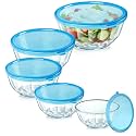 ENVTEK 5‑Piece Glass Mixing Bowls Set with Airtight Lids, Blue