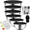 ENVTEK Mixing Bowls Set with Airtight Lids,Non-Slip Silicone Bottoms, Black