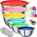 ENVTEK Stainless Steel Mixing Bowls Set with Lids,Silicone Bottoms,Colorful