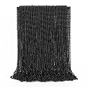 EOBOH 24PCS Black Bead Necklace, Halloween Black Bead Necklaces Stuff Accessories, 33" Mardi Gras Beads Necklace Costume, Festival Parade Throw for Halloween Wedding Party Events Supplies Decorations