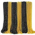 EOBOH 50PCS New Years Eve Bead Party Supplies, Black Gold Bead Necklace, 33" New Years Eve Beaded Necklaces, Festival Mardi Gras Parade Throw Accessories for Halloween Trick or Treat Accessories