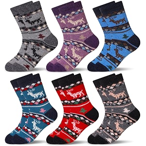 eocom kids wool socks for boys girls warm hiking thermal winter cozy soft thick toddlers crew boot socks 6 pairs