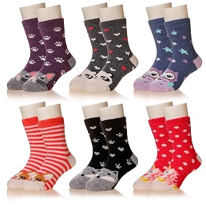 eocom kids wool socks for boys girls warm hiking thermal winter cozy soft thick toddlers crew boot socks 6 pairs