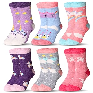 eocom kids wool socks for boys girls warm hiking thermal winter cozy soft thick toddlers crew boot socks 6 pairs