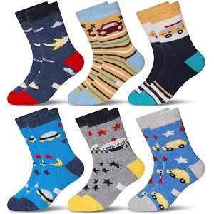 eocom kids wool socks for boys girls warm hiking thermal winter cozy soft thick toddlers crew boot socks 6 pairs