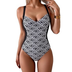 Eomenie One Piece Swimsuit Lace-Up BackColorblock Waist-SlimmingAdjustable