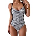 Eomenie One Piece Swimsuit Lace-Up BackColorblock Waist-SlimmingAdjustable