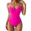 Eomenie One Piece Swimsuit Lace-Up BackColorblock Waist-SlimmingAdjustable
