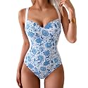 Eomenie One Piece Swimsuit Lace-Up BackColorblock Waist-SlimmingAdjustable