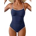 Eomenie Womens Tummy Control Swimsuit Criss Cross Tie Back Bathing Suit