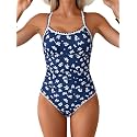 Eomenie Womens Tummy Control Swimsuit Criss Cross Tie Back Bathing Suit