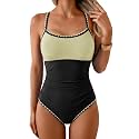 Eomenie Womens Tummy Control Swimsuit Criss Cross Tie Back Bathing Suit