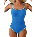 Eomenie Womens Tummy Control Swimsuit Criss Cross Tie Back Bathing Suit