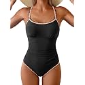 Eomenie Womens Tummy Control Swimsuit Criss Cross Tie Back Bathing Suit