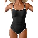 Eomenie Womens Tummy Control Swimsuit Criss Cross Tie Back Bathing Suit