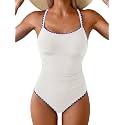 Eomenie Womens Tummy Control Swimsuit Criss Cross Tie Back Bathing Suit
