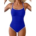 Eomenie Womens Tummy Control Swimsuit Criss Cross Tie Back Bathing Suit