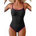 Eomenie Womens Tummy Control Swimsuit Criss Cross Tie Back Bathing Suit