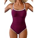 Eomenie Womens Tummy Control Swimsuit Criss Cross Tie Back Bathing Suit