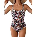 Eomenie Womens Tummy Control Swimsuit Criss Cross Tie Back Bathing Suit