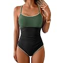 Eomenie Womens Tummy Control Swimsuit Criss Cross Tie Back Bathing Suit