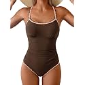 Eomenie Womens Tummy Control Swimsuit Criss Cross Tie Back Bathing Suit