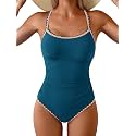 Eomenie Womens Tummy Control Swimsuit Criss Cross Tie Back Bathing Suit