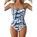 Eomenie Womens Tummy Control Swimsuit Criss Cross Tie Back Bathing Suit