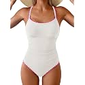 Eomenie Womens Tummy Control Swimsuit Criss Cross Tie Back Bathing Suit