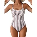 Eomenie Womens Tummy Control Swimsuit Criss Cross Tie Back Bathing Suit