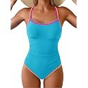 Eomenie Womens Tummy Control Swimsuit Criss Cross Tie Back Bathing Suit