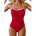 Eomenie Womens Tummy Control Swimsuit Criss Cross Tie Back Bathing Suit