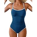 Eomenie Womens Tummy Control Swimsuit Criss Cross Tie Back Bathing Suit