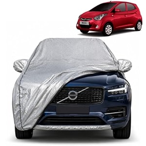 eon 100 waterproof car cover  dustproof sun protection cover  soft cotton lining  triple stitched  mirror pocket  antenna pocket  all weather body cover silver with yellow piping