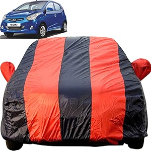 eon dustproof car cover with mirror pockets red blue stripes taffeta polystertriple stitched compatible with hyundai eon car cover 2011 to 2024 eon car accessories