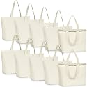 Epakh 10 Pack Canvas Tote Bag Bulk with Zipper, 19.7 x 16 Inch, Beige