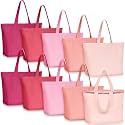 Epakh 10 Pack Canvas Tote Bag Bulk with Zipper, 16.5 x 13 Inch, Pink