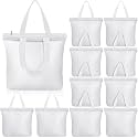 Epakh 10 Pack Canvas Tote Bag Bulk with Zipper, 19.7 x 16 Inch, White