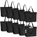 Epakh 10 Pack Canvas Tote Bag Bulk with Zipper, 19.7 x 16 Inch, Black