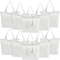 Epakh 10 Pack Canvas Tote Bag Bulk with Zipper, 16.5 x 13 Inch, White