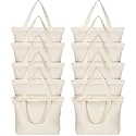 Epakh 4 Pack Canvas Tote Bag Bulk with Zipper, 16.5 x 13 Inch, Beige