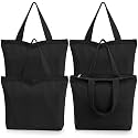Epakh 6 Pack Canvas Tote Bag Bulk with Zipper, 16.5 x 13 Inch, Black