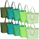Epakh 8 Pack Canvas Tote Bag Bulk with Zipper, 16.5 x 13 Inch, Green