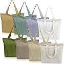Epakh 8 Pack Canvas Tote Bag Bulk with Zipper, 16.5 x 13 Inch, Boho