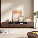 Epecoya 78.8 Inch TV Stand with Storage for Living Room, Dark Brown Walnut