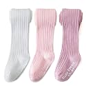EPEIUS Baby Tights Baby Girls Non-Slip Plain/Ribbed Leggings Seamless Cotton Stockings Pantyhose Newborn Infant Toddler