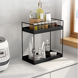 epic premium 2-tier standing rackbathroom cosmetic storage rack kitchen spice rackcosmetic organizer holderbathroom tray and multifunctional storage rackno installation required black - metal