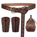EpicCos Viking Wolf Head Belt Set Embossed Mjolnir Bracers&amp;Pouch for LARP