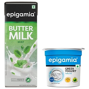 epigamia natural greek yogurt 85g  epigamia buttermilk mint - 180 ml